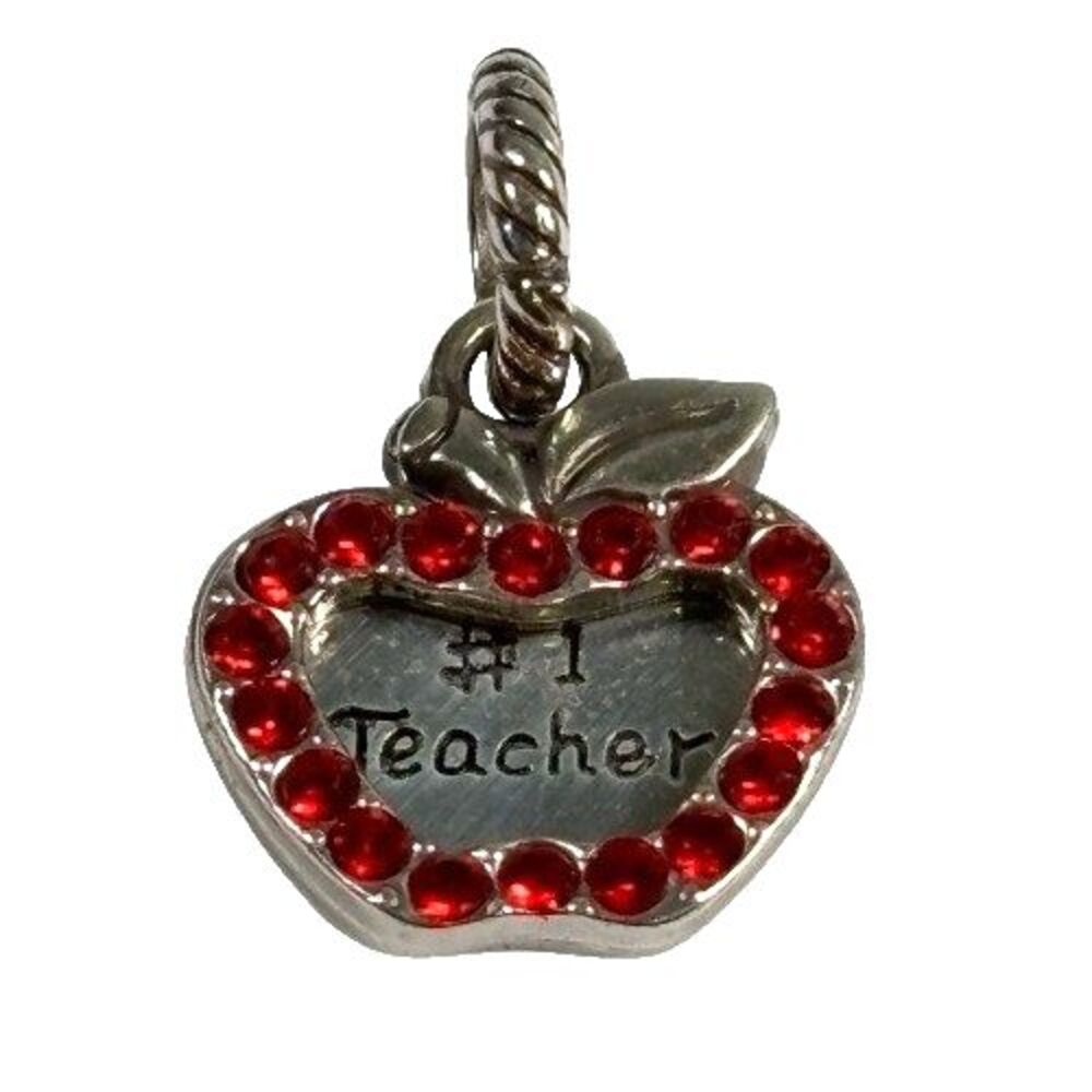 Brighton #1 Teacher Apple Charm Silver Red Swarovski Crystals Two Piece Retired